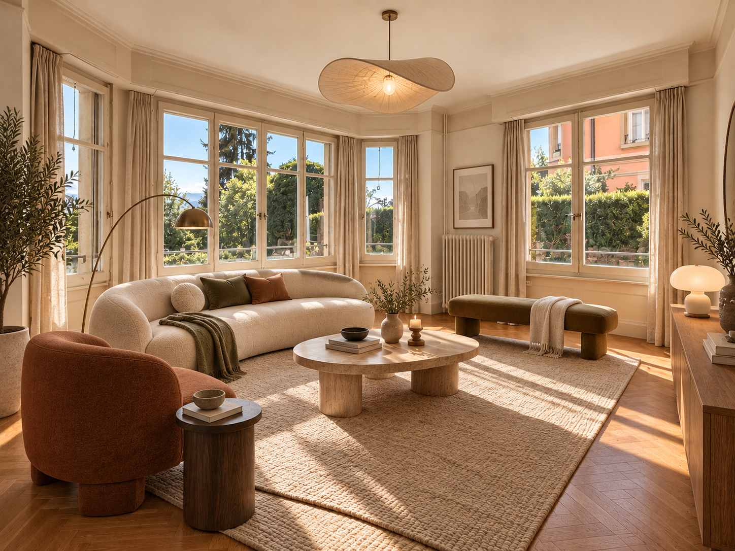 Residential interior enhanced by light and materials